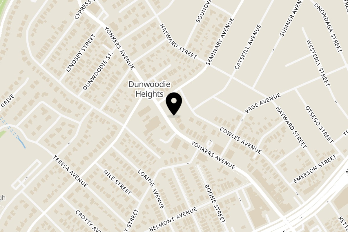 Map showing the location of Dunwoodie Pizzeria on 683 Yonkers Ave in Yonkers